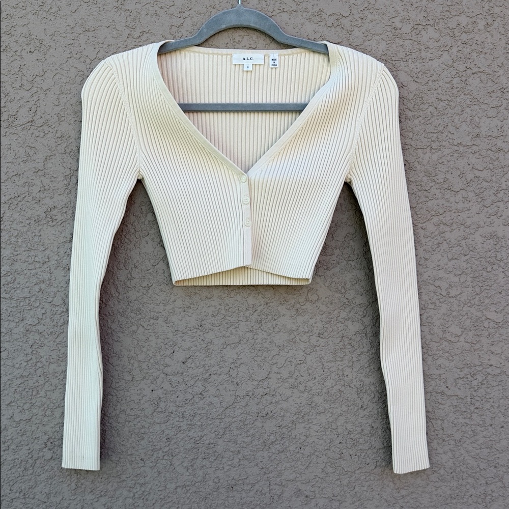 A.L.C. Ivory Ribbed Knit Cardigan